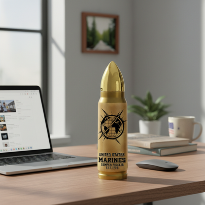 Personalized Luxury Gold Bullet USMC Veteran Flask - Custom Rank, Name & Military Unit