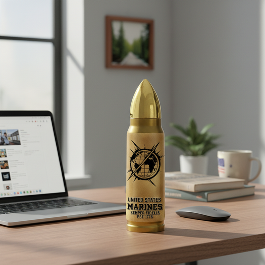 Personalized Luxury Gold Bullet USMC Veteran Flask - Custom Rank, Name & Military Unit