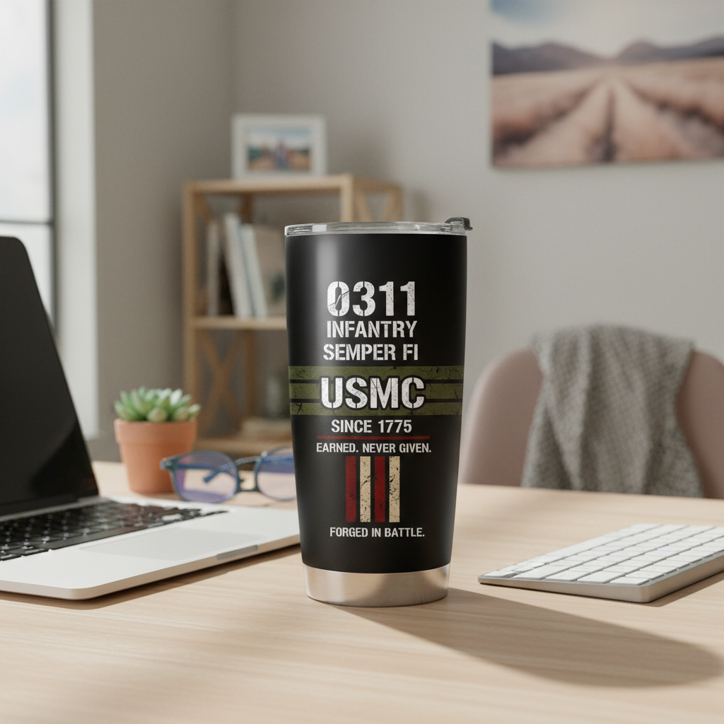 Personalized USMC 0311 Infantry Tumbler - Custom Rank & MOS Service Number