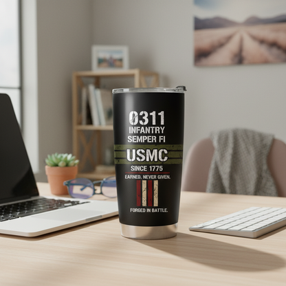 Personalized USMC 0311 Infantry Tumbler - Custom Rank & MOS Service Number