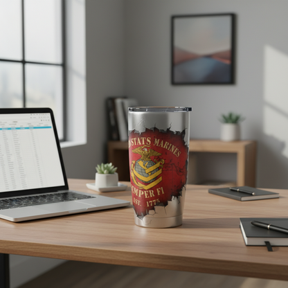 Custom Rank, MOS & Year US Marines Burst Tumbler - Personalized Semper Fi Gift