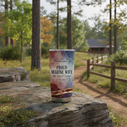 Personalized "My Heart Is Deployed" Marine Wife Tumbler - Custom Name & Anniversary