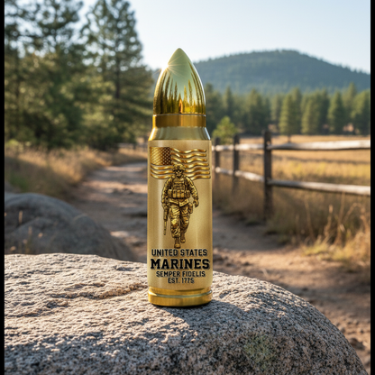 Personalized Gold Bullet USMC Veteran Tumbler - Custom Rank, Name & Military Unit