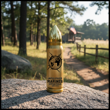Personalized Luxury Gold Bullet USMC Veteran Flask - Custom Rank, Name & Military Unit
