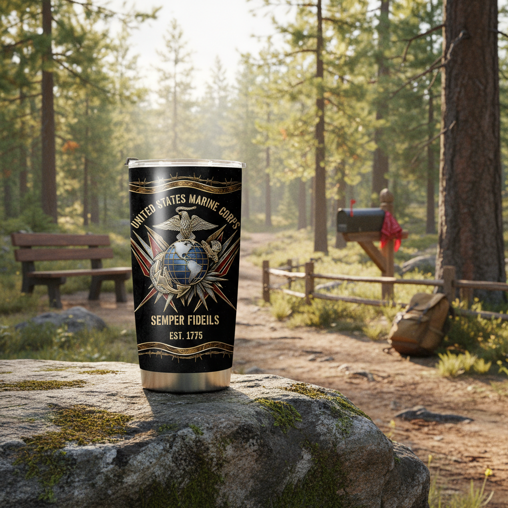 Personalized USMC Eagle & Globe Tumbler - Custom Rank, Name & Service Years