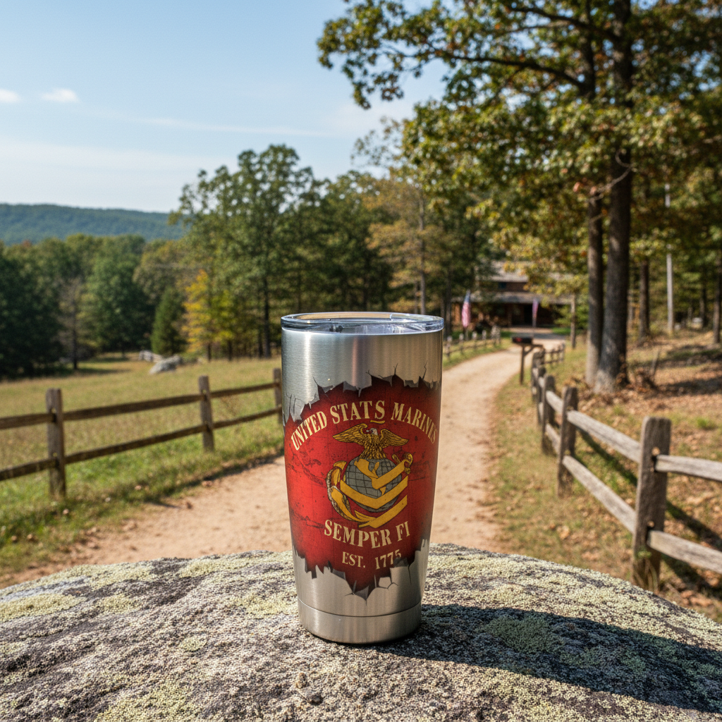 Custom Rank, MOS & Year US Marines Burst Tumbler - Personalized Semper Fi Gift