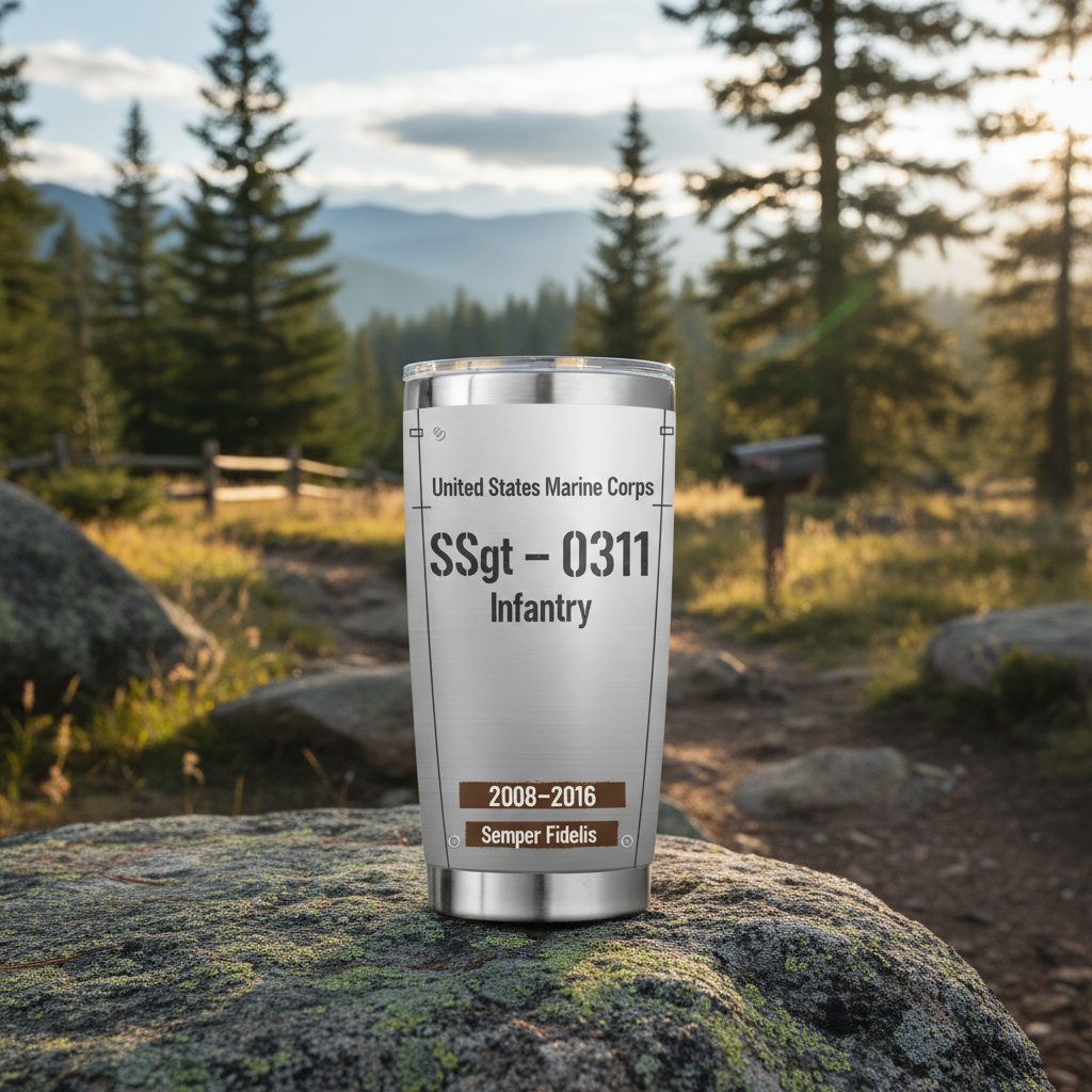 Personalized USMC Military Rank & MOS Tumbler - Custom Name, Service Years & Veteran Era