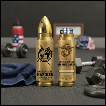 Personalized Luxury Gold Bullet USMC Veteran Flask - Custom Rank, Name & Military Unit