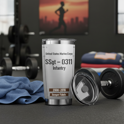 Personalized USMC Military Rank & MOS Tumbler - Custom Name, Service Years & Veteran Era