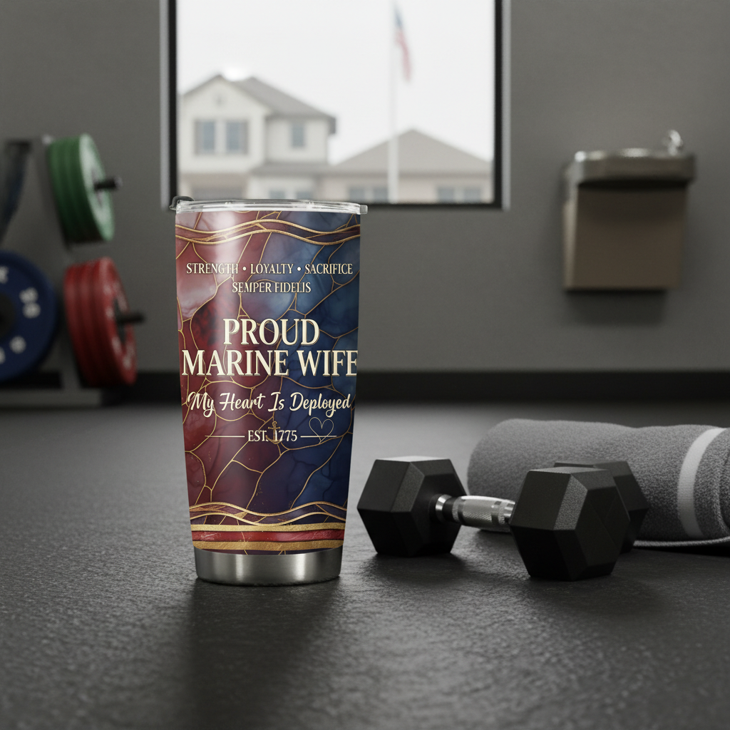 Custom Name Proud Marine Wife Tumbler - Semper Fidelis Marble Design
