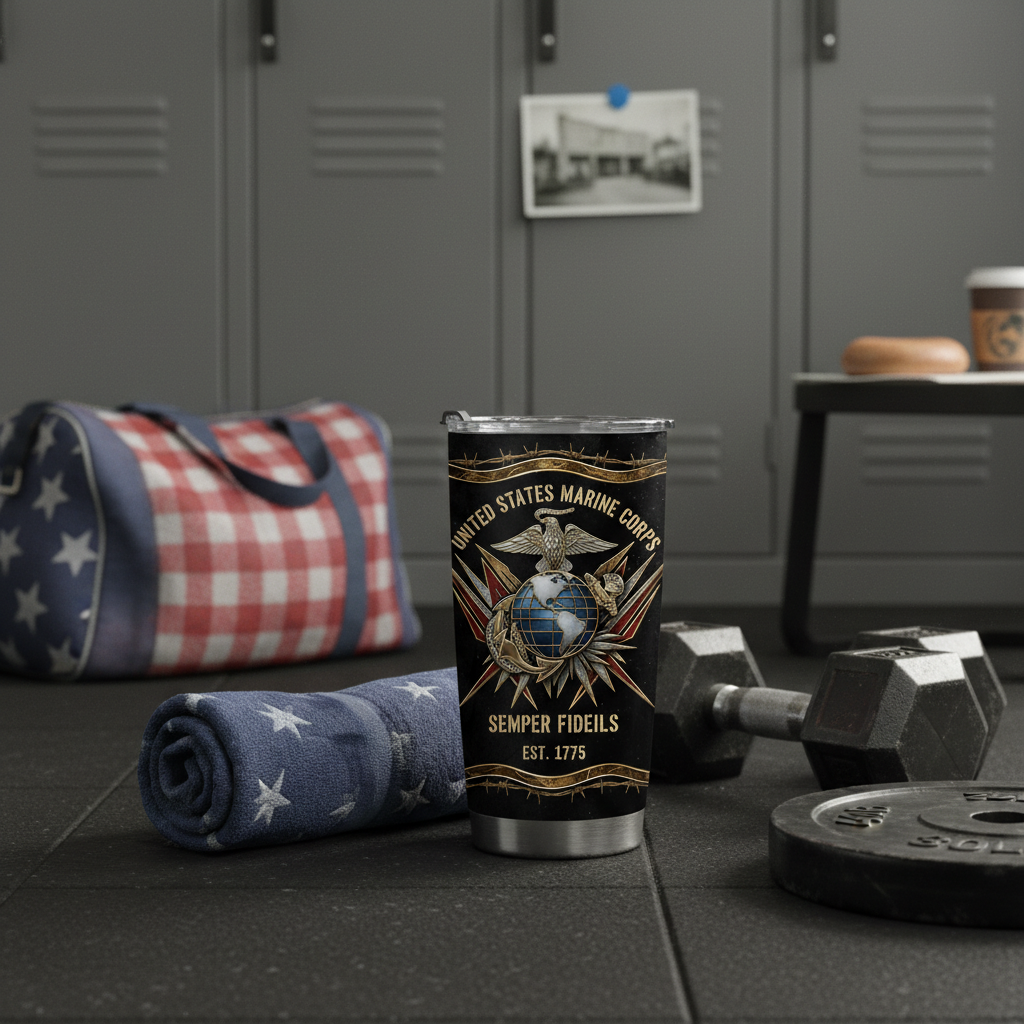 Personalized USMC Eagle & Globe Tumbler - Custom Rank, Name & Service Years