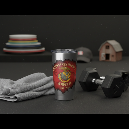 Custom Rank, MOS & Year US Marines Burst Tumbler - Personalized Semper Fi Gift