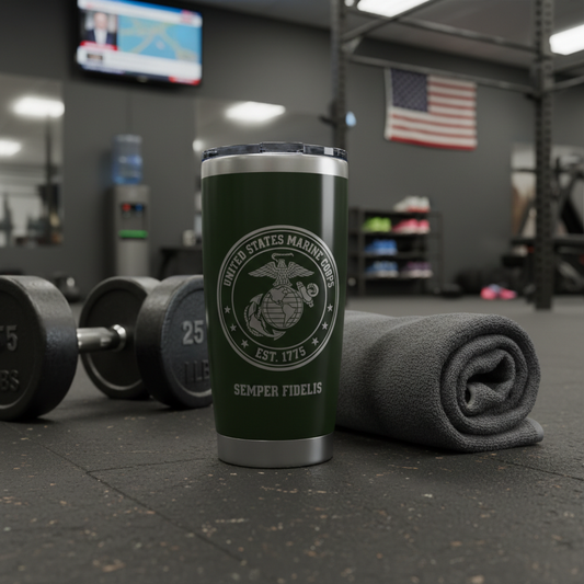 Custom Name & Rank USMC Semper Fidelis Tumbler - Personalized Marine Insignia Gift