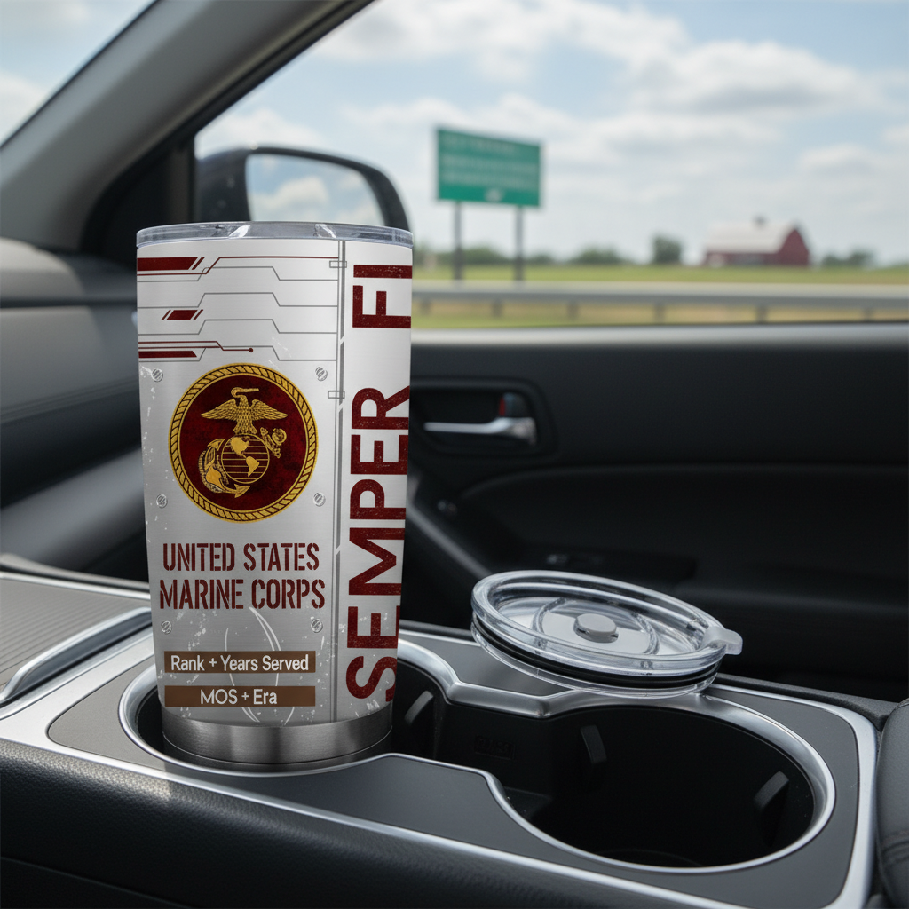 Custom Rank & MOS Marine Corps Tumbler - Personalized Name, Service Years & Era