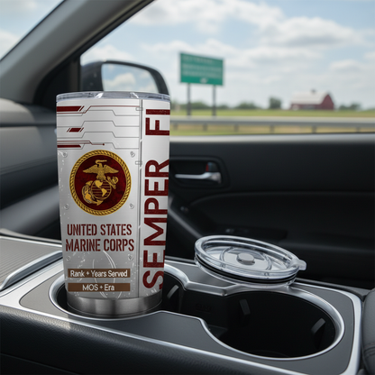 Custom Rank & MOS Marine Corps Tumbler - Personalized Name, Service Years & Era