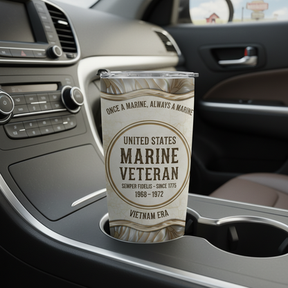 Custom Name United States Marine Veteran Tumbler - Personalized Service Years & Era