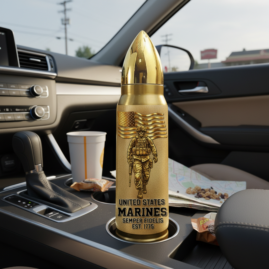 Personalized Gold Bullet USMC Veteran Tumbler - Custom Rank, Name & Military Unit