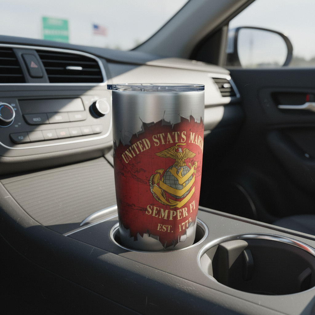 Custom Rank, MOS & Year US Marines Burst Tumbler - Personalized Semper Fi Gift