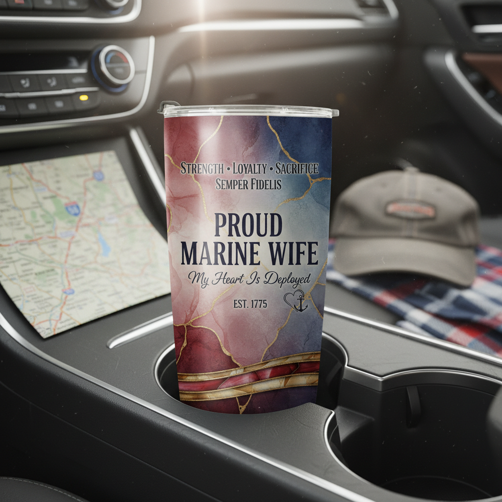 Personalized "My Heart Is Deployed" Marine Wife Tumbler - Custom Name & Anniversary