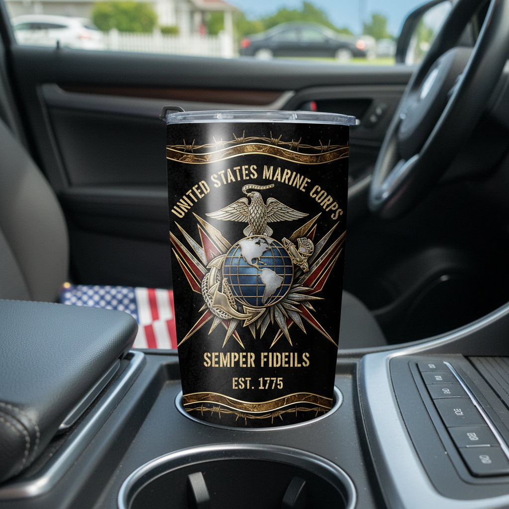 Personalized USMC Eagle & Globe Tumbler - Custom Rank, Name & Service Years