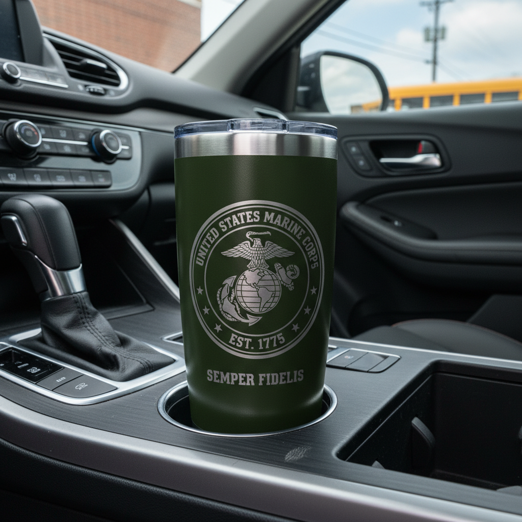 Custom Name & Rank USMC Semper Fidelis Tumbler - Personalized Marine Insignia Gift