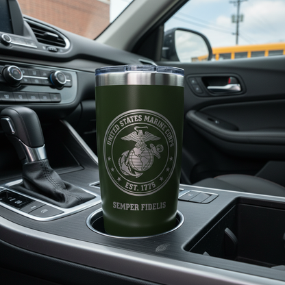 Custom Name & Rank USMC Semper Fidelis Tumbler - Personalized Marine Insignia Gift