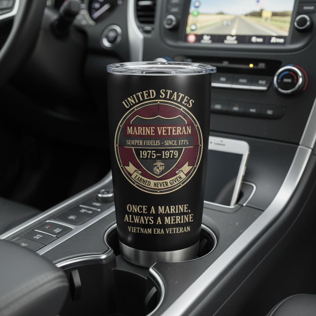 Custom Name USMC Marine Veteran Shield Tumbler - Personalized Service Years & Era