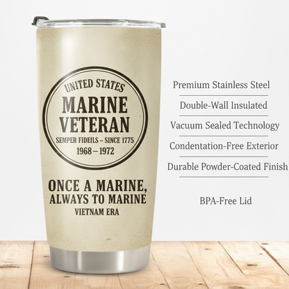 Personalized US Marine Veteran Tumbler - Custom Name, Service Years & Era