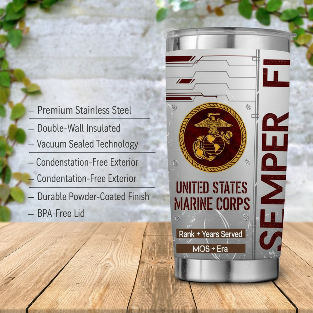 Custom Rank & MOS Marine Corps Tumbler - Personalized Name, Service Years & Era