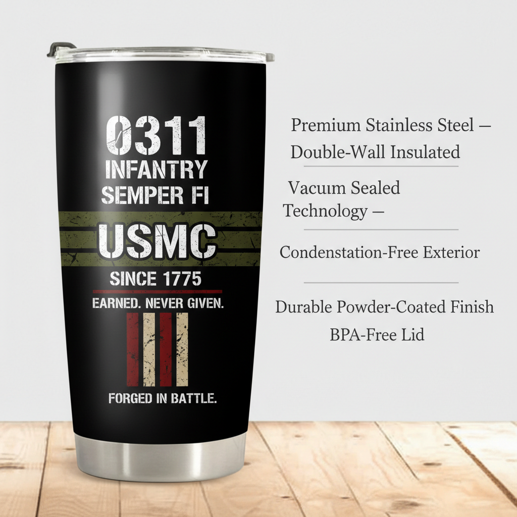 Personalized USMC 0311 Infantry Tumbler - Custom Rank & MOS Service Number
