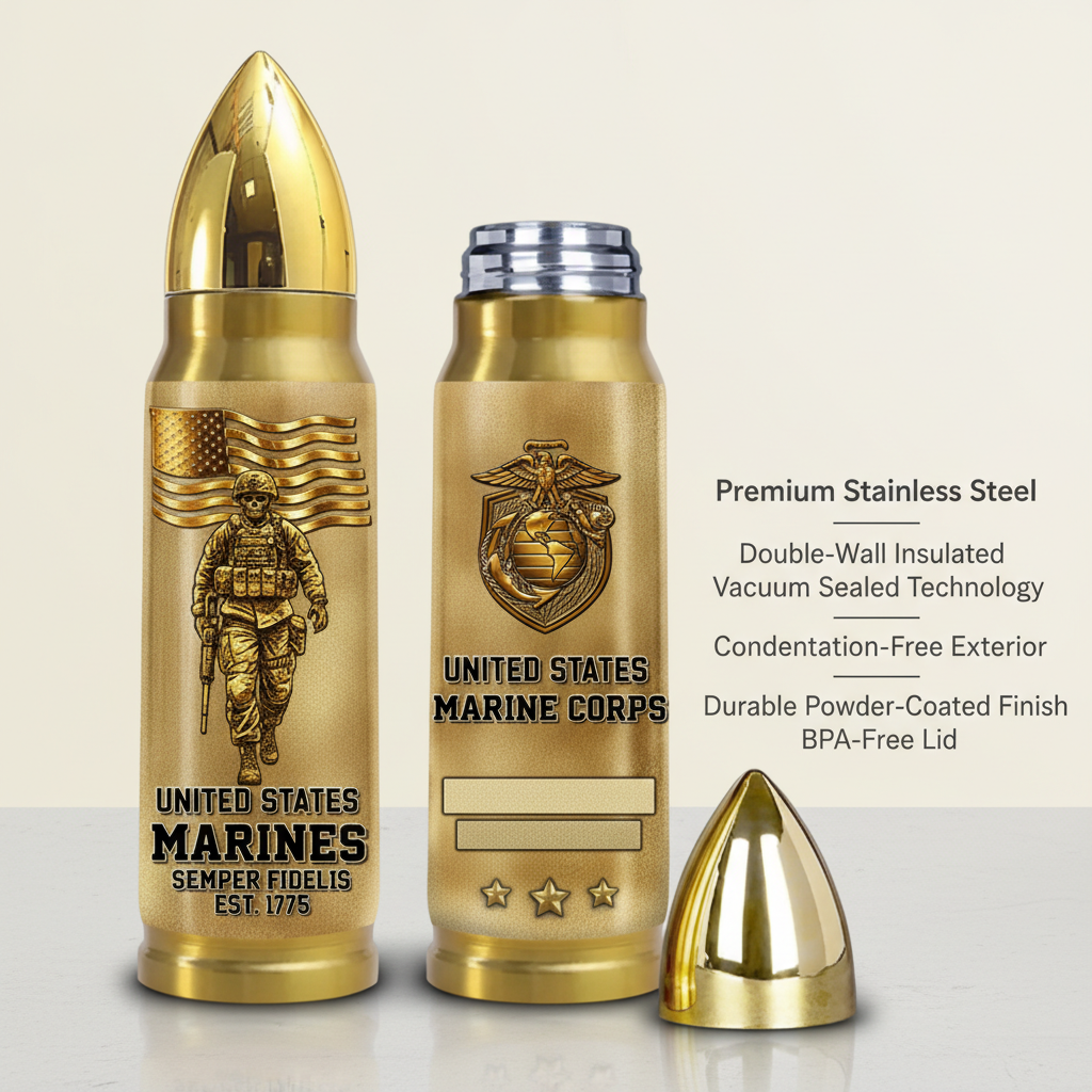 Personalized Gold Bullet USMC Veteran Tumbler - Custom Rank, Name & Military Unit