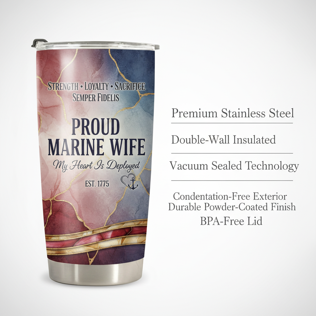 Personalized "My Heart Is Deployed" Marine Wife Tumbler - Custom Name & Anniversary