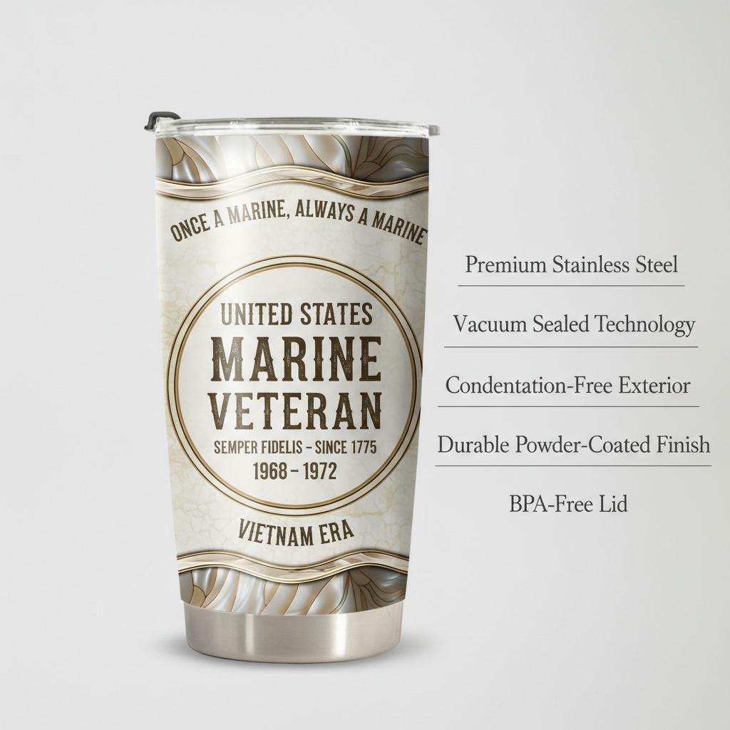 Custom Name United States Marine Veteran Tumbler - Personalized Service Years & Era