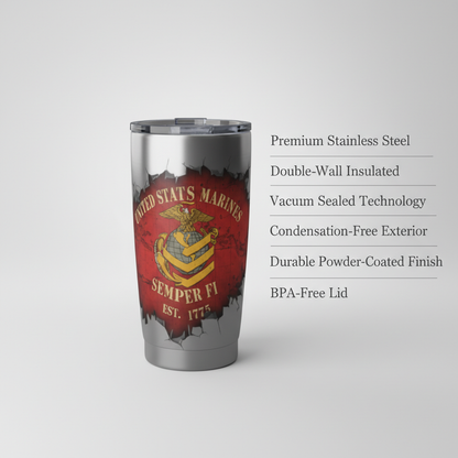 Custom Rank, MOS & Year US Marines Burst Tumbler - Personalized Semper Fi Gift