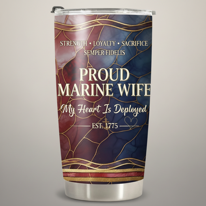 Custom Name Proud Marine Wife Tumbler - Semper Fidelis Marble Design