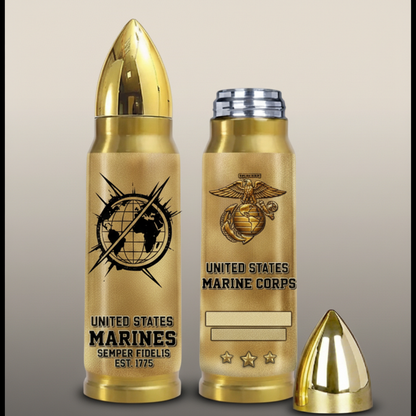 Personalized Luxury Gold Bullet USMC Veteran Flask - Custom Rank, Name & Military Unit