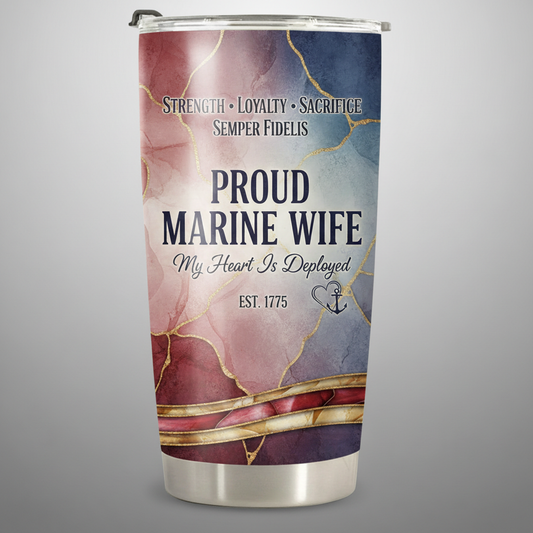 Personalized "My Heart Is Deployed" Marine Wife Tumbler - Custom Name & Anniversary