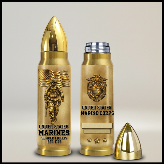 Personalized Gold Bullet USMC Veteran Tumbler - Custom Rank, Name & Military Unit
