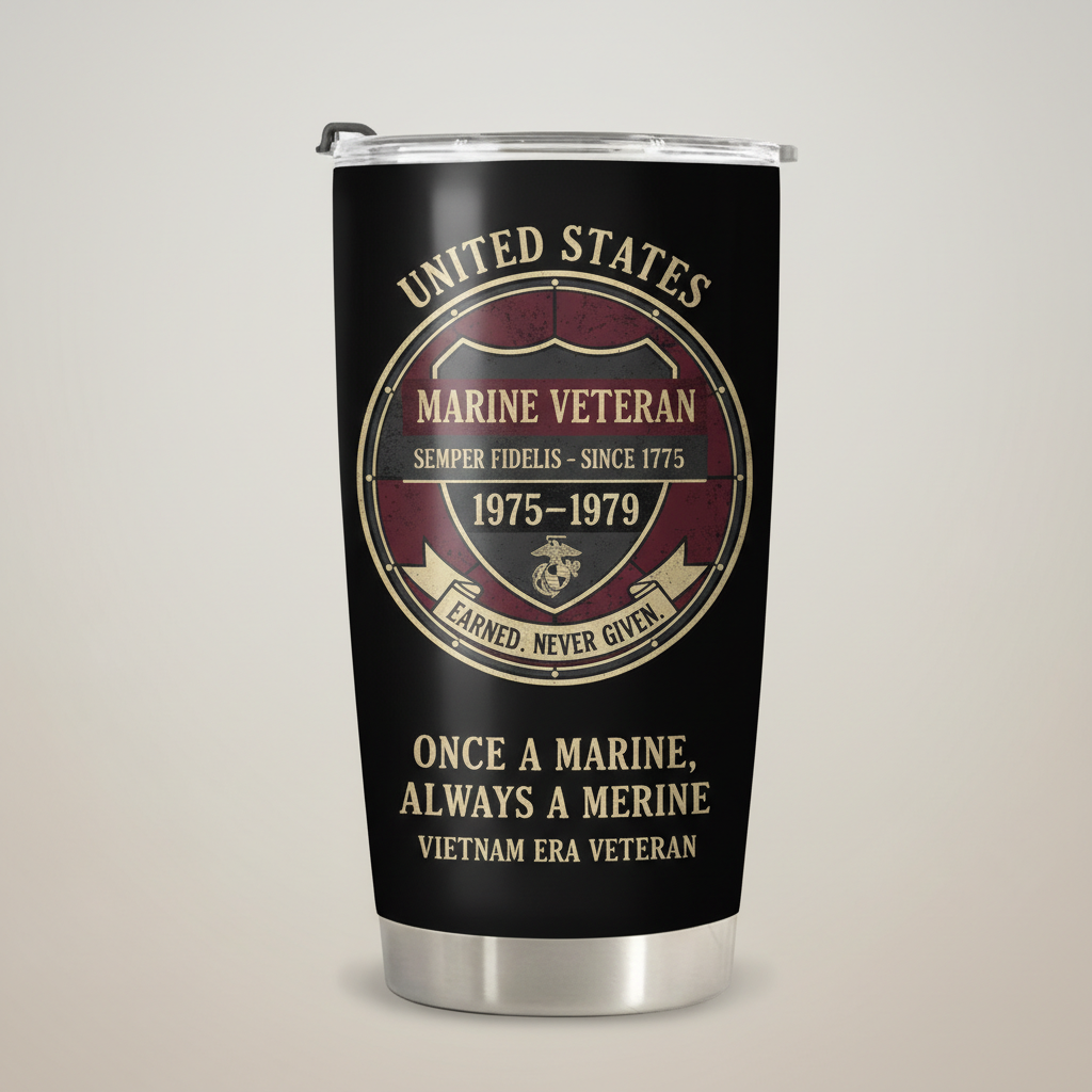 Custom Name USMC Marine Veteran Shield Tumbler - Personalized Service Years & Era