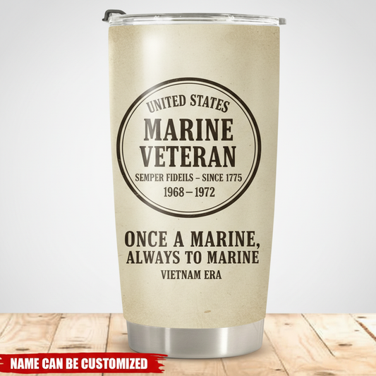 Personalized US Marine Veteran Tumbler - Custom Name, Service Years & Era