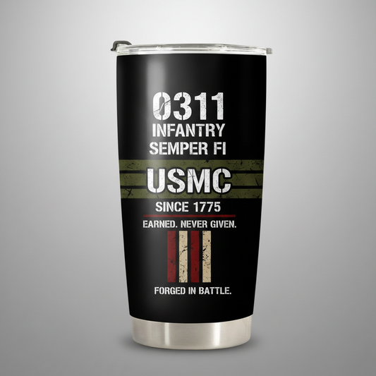 Personalized USMC 0311 Infantry Tumbler - Custom Rank & MOS Service Number