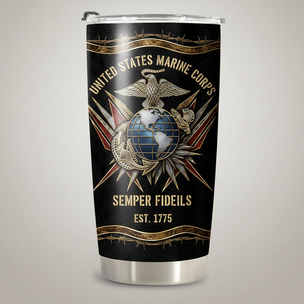 Personalized USMC Eagle & Globe Tumbler - Custom Rank, Name & Service Years