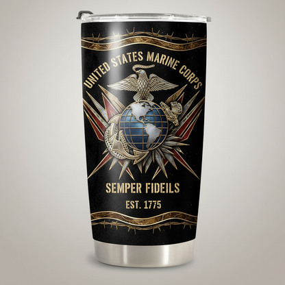Personalized USMC Eagle & Globe Tumbler - Custom Rank, Name & Service Years