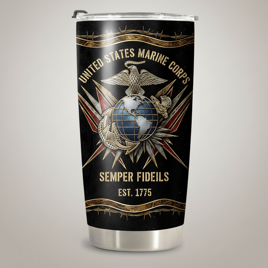 Personalized USMC Eagle & Globe Tumbler - Custom Rank, Name & Service Years
