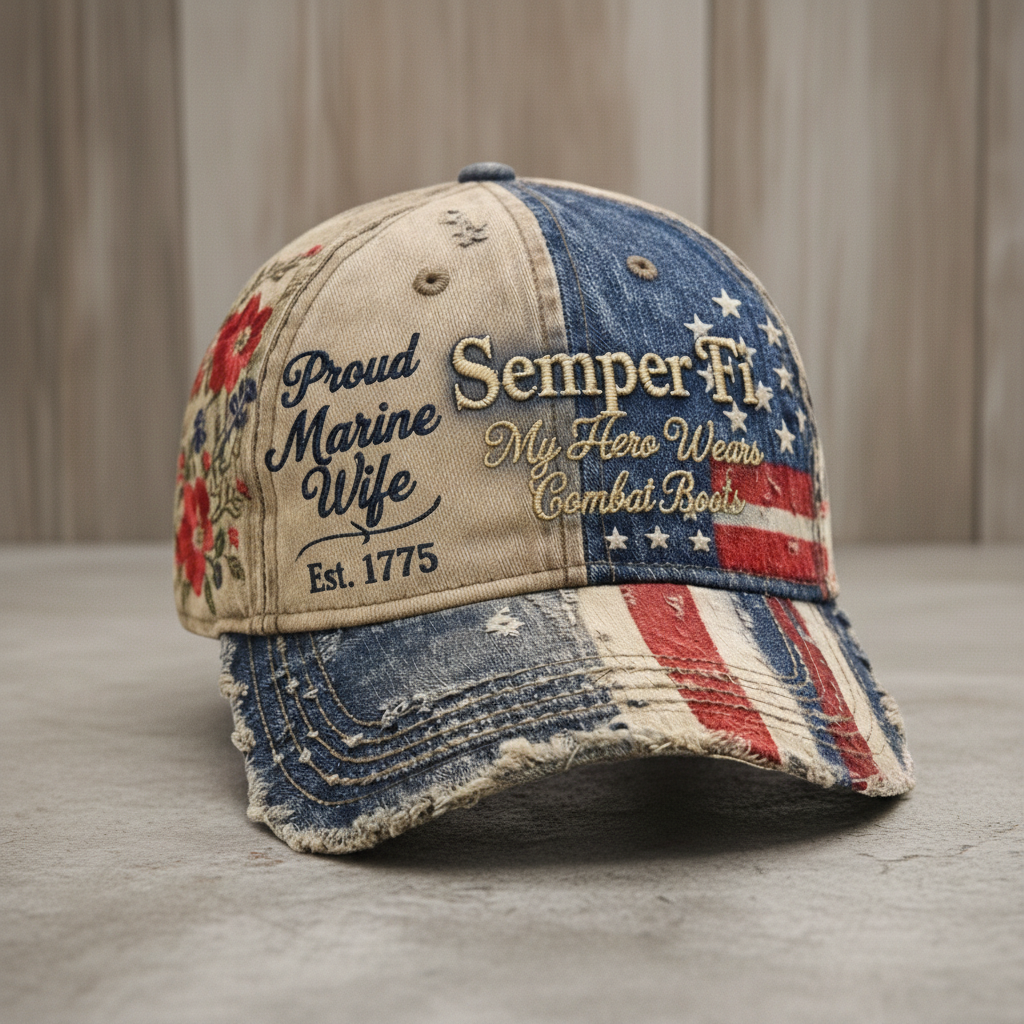 Personalized USMC Spouse Tribute - Custom Embroidered Patriotic Hat