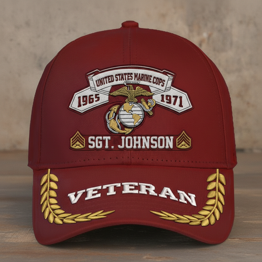 Custom Name & Year US Marine Corps Veteran Embroidered Hat