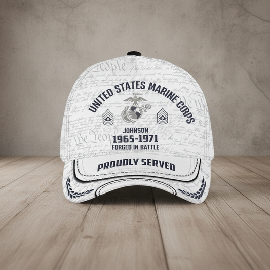 Custom USMC Veteran Name & Years Served Hat - Forged in Battle Edition