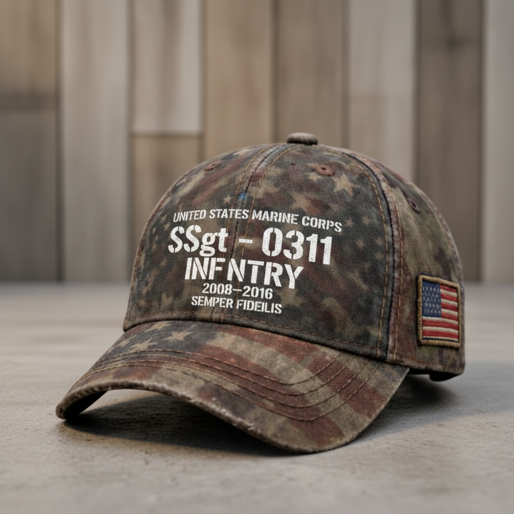 Proud Marine Veteran Personalized Hat - Custom Rank & Infantry Badge