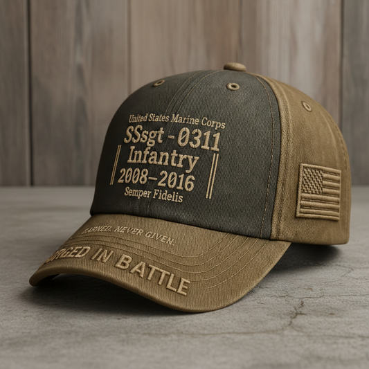 Custom USMC Veteran Hat - Distressed Canvas Military Cap