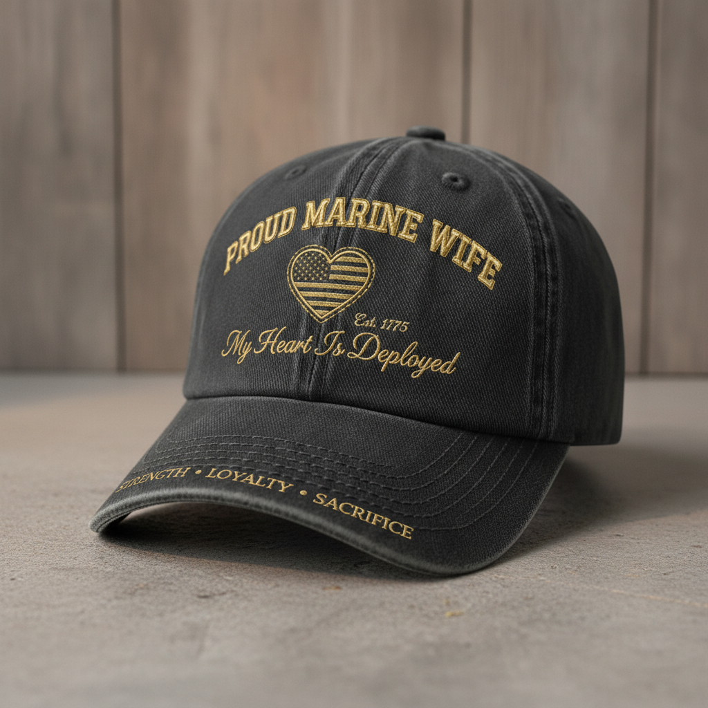 Personalized Marine Wife Hat with Name - Custom USMC Military Spouse Cap - Strength Loyalty Sacrifice